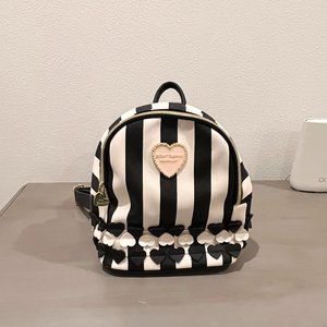 Small Betsy Johnson New York black and white stripe mini backpack with hearts